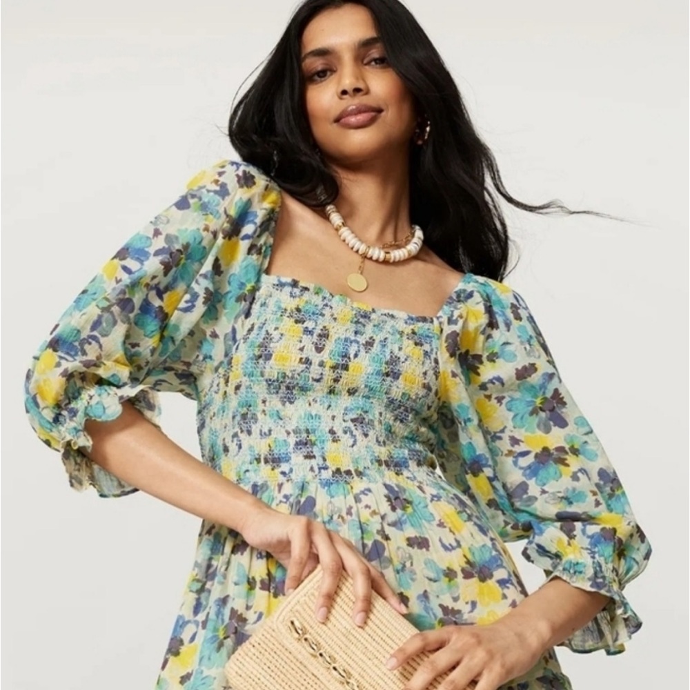 LoveShackFancy Capri Midi Dress Acai
Berry Blue Floral Summer M